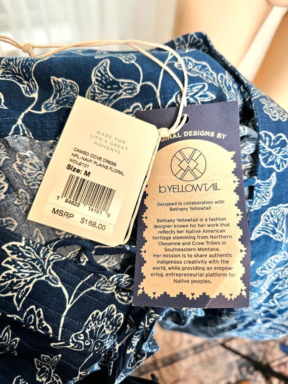 Faherty x b.Yellowtail Cameo Cove Dress Navy Plains Floral Size M NWT - Picture 7 of 8